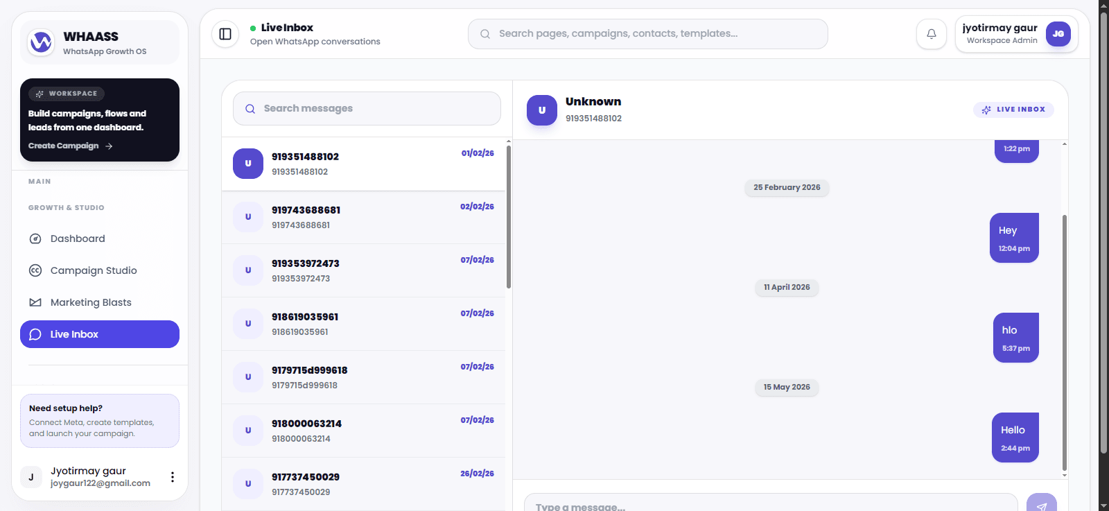 WHAASS WhatsApp automation preview